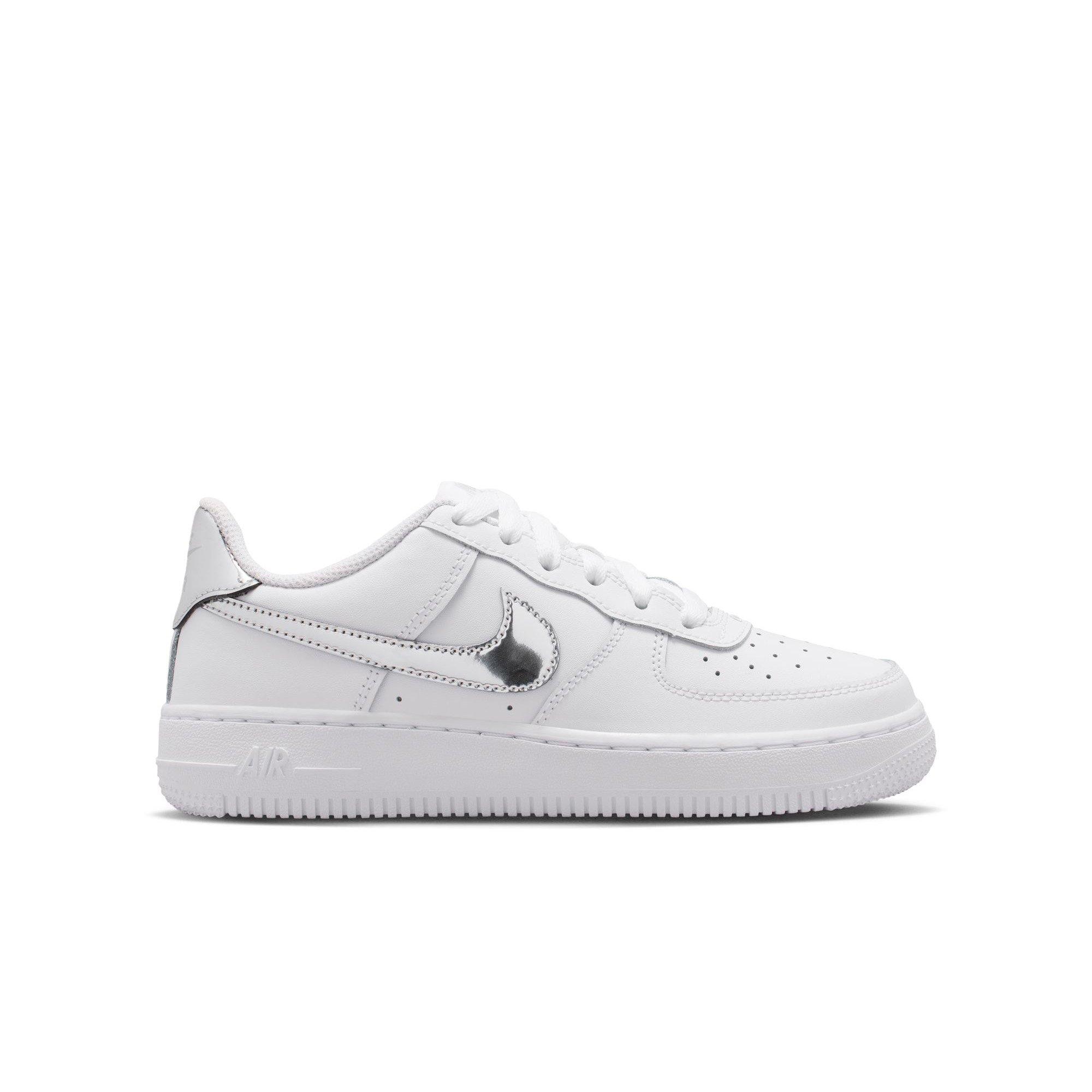 Nike Air Force 1 "White/Metallic Silver" Grade School Girls' Shoe - WHITE/SILVER